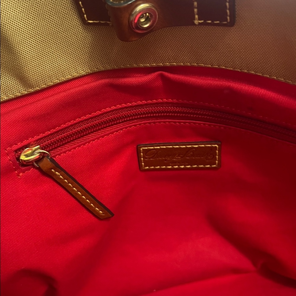Dooney & Bourke Large Canvas Shopper Neutral Tan with Leather Trim Red interior - Picture 5 of 13